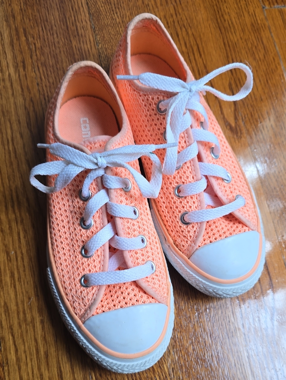 New Converse Kids Peach Mesh/crochet Low-Top Sneakers with White Laces Girls 13